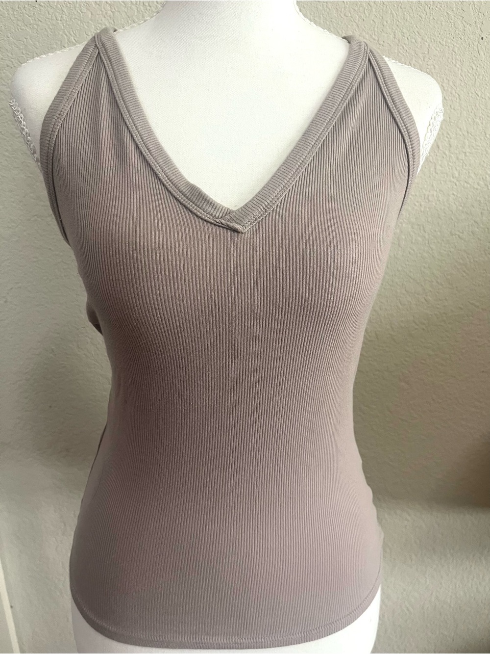 Source Unknown Ribbed V-Neck Tank Top - Taupe